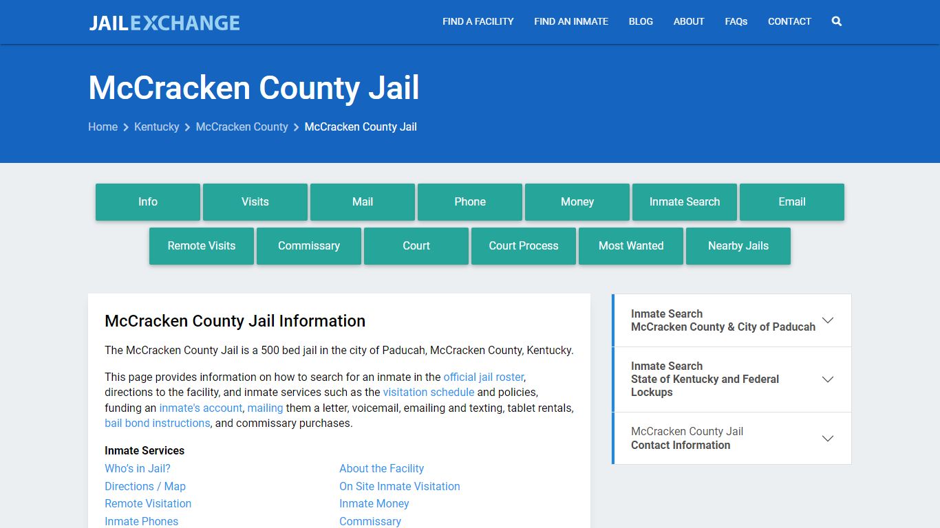 McCracken County Jail, KY Inmate Search, Information