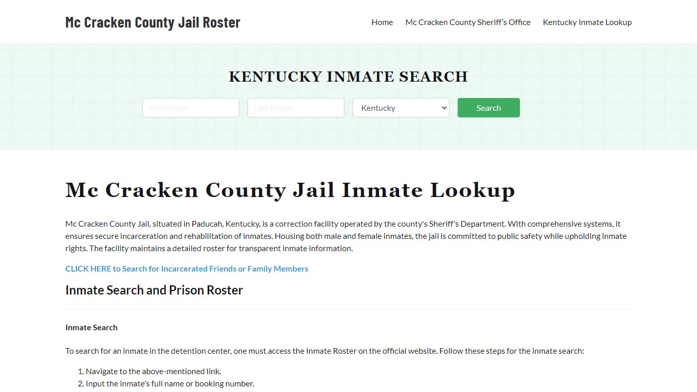 Mc Cracken County Jail Roster Lookup, KY, Inmate Search